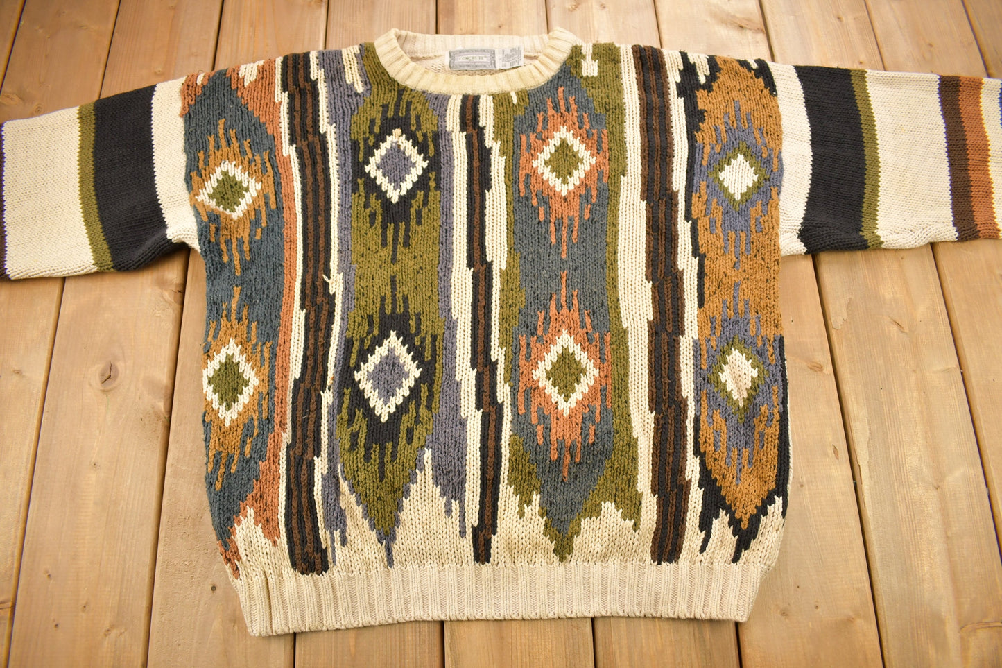 Vintage 1990s Concrete Aztec Pattern Knit Crewneck Sweater / Vintage 90s Crewneck / Abstract Patterns / Streetwear