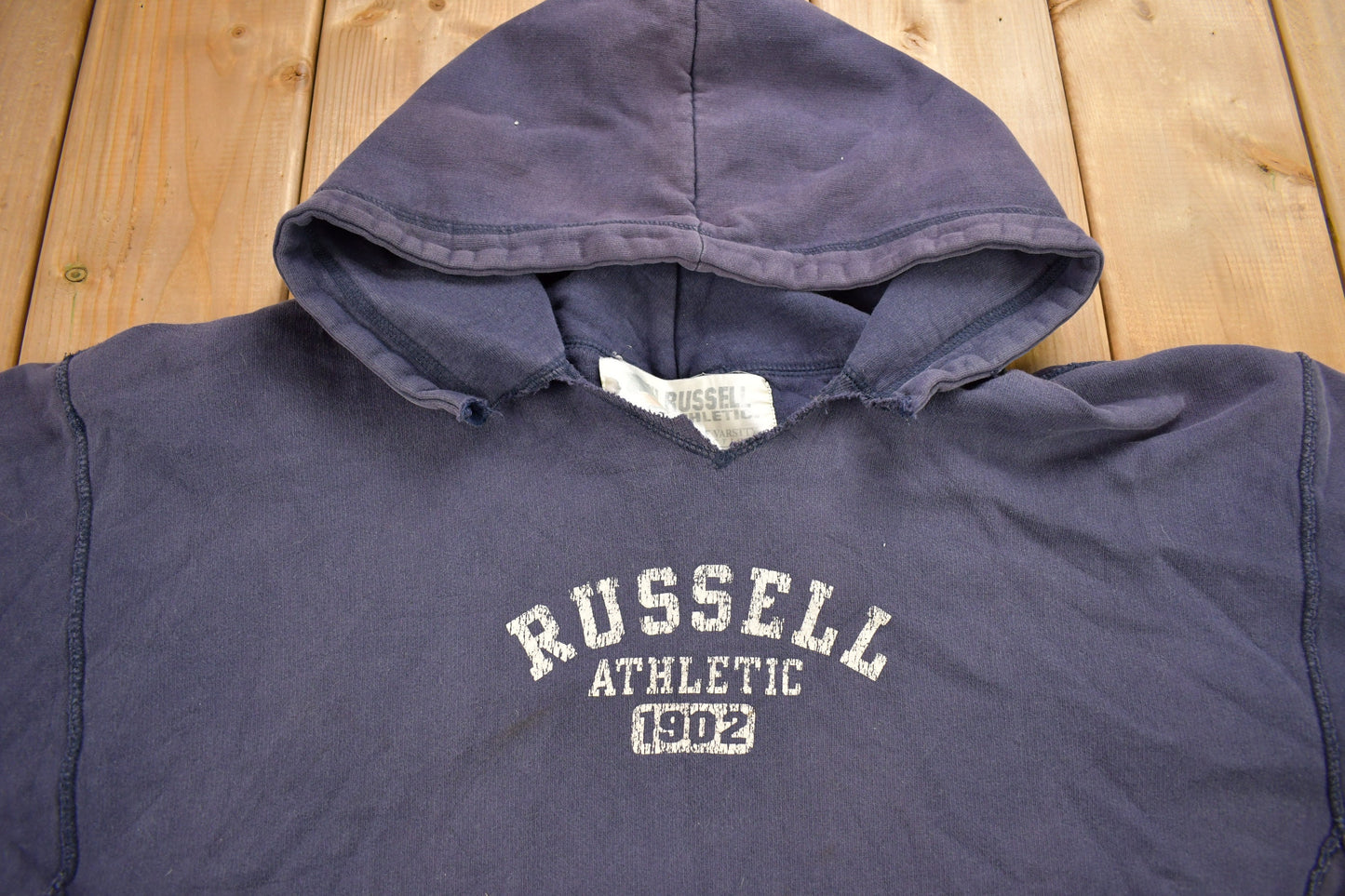 Vintage 1990s Russell Athletics Varsity Style Distressed Hoodie / 90s Hoodie / Vintage Sweater / Heavy Weight