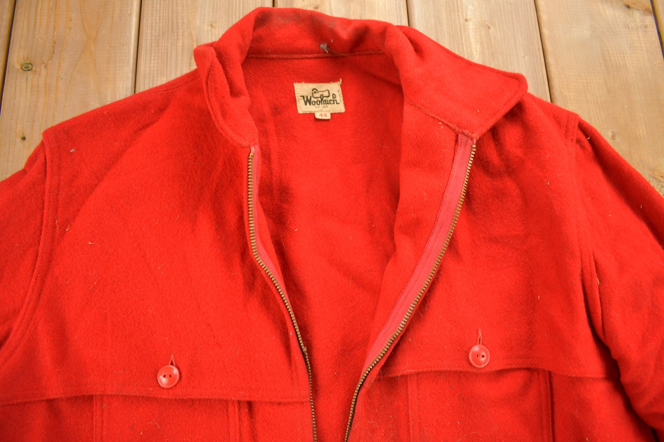 Vintage 1960s Woolrich Red Wool Jacket / Vintage Woolrich / Made In USA /  Outdoorsman / Hunting Jacket / Size 44