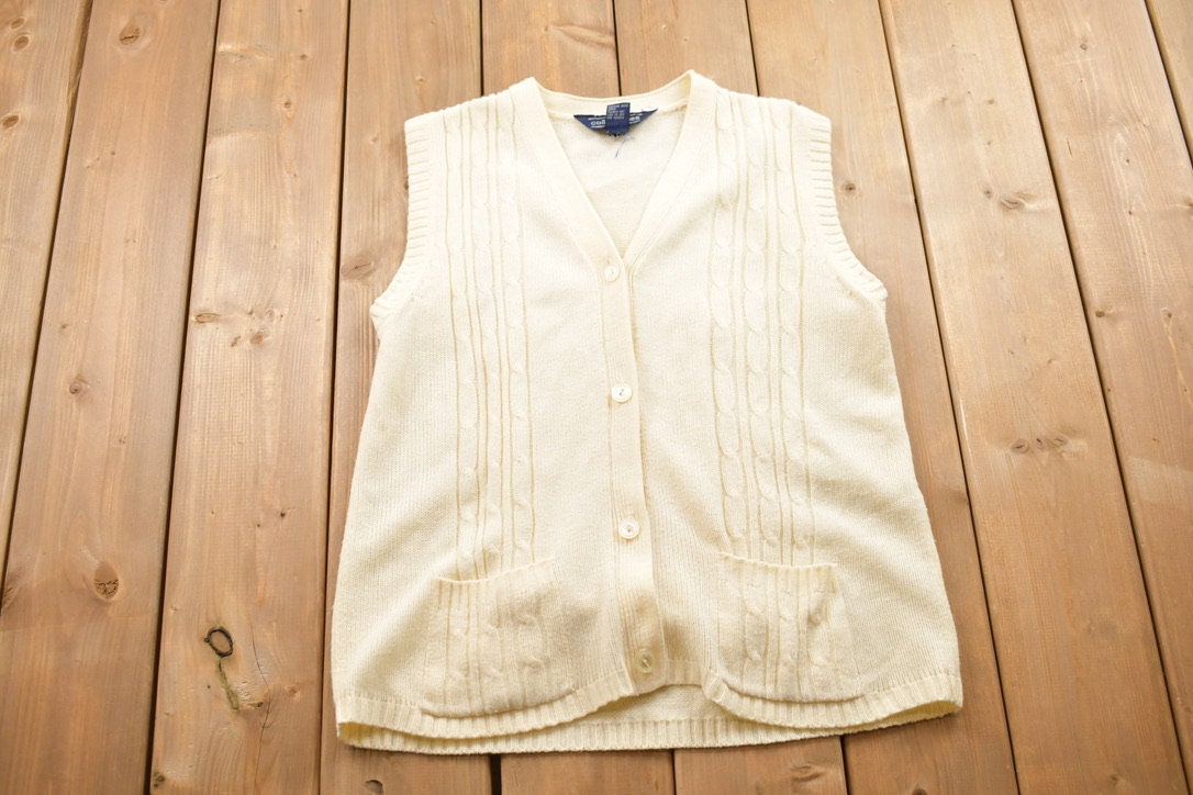 Vintage 1990s Collectables Cable Knitted Cardigan Sweater Vest / Vintage Cardigan / Button Up / Blank Knit Vest / Vintage Sweater Vest