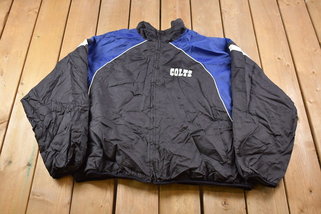 Vintage 1990s Indianapolis Colts NFL Fleece Lined Windbreaker Jacket / NFL Team Logo / Color Block / Streetwear Fashion / AFC Division