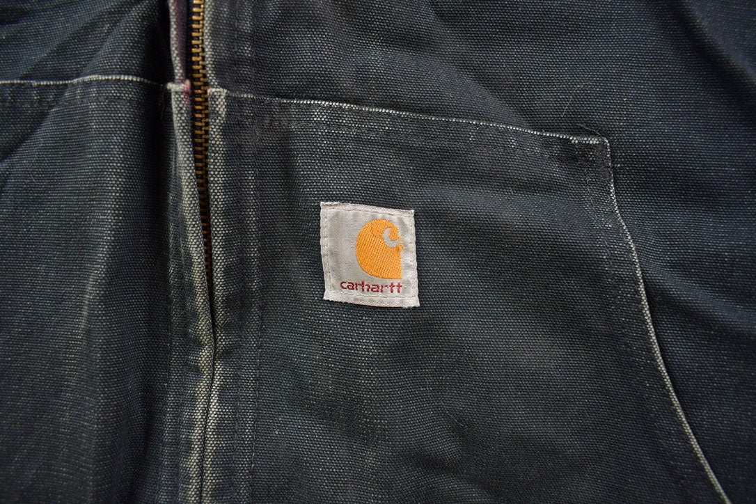 Vintage 1990s Carhartt Embroidered Local 225 Mesh Lined Duck Active Jacket / Streetwear / Naturally Distressed Carhart / Union Made In USA