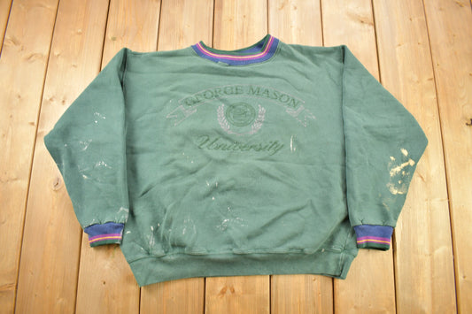 Vintage 1990s George Mason University Collegiate Crewneck / Distressed / NCAA Sweatshirt / Sportswear / Made In USA