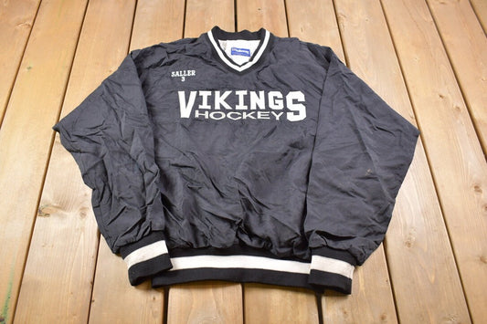 Vintage 1980s Holloway Vikings Hockey Embroidered Pullover Windbreaker Jacket / Streetwear / Holloway / Made In USA / Outerwear