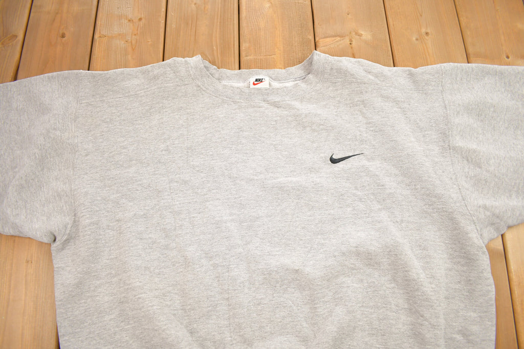 Vintage 1990s Nike Heather Grey Mini Swoosh Crewneck Sweatshirt