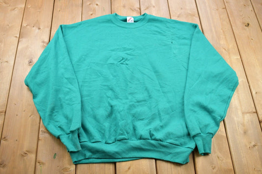 Vintage 1990s Blank Turquoise Crewneck Sweatshirt / 90s Crewneck / Made In USA / Essential / Streetwear / 90s Blank / Jerzees Blank