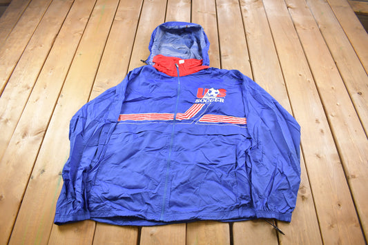 Vintage 1990s US Soccer Mesh Lined WindbreakerJacket / Streetwear / Light Jacket / Vintage Windbreaker / Optional Hood / Full Zip