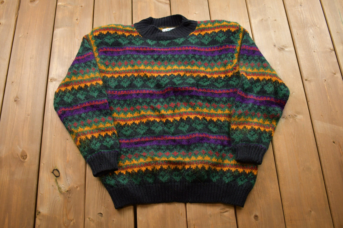 Vintage 1990s Le Moda Hand Loomed Wool Knit Sweater / Vintage 90s Crewneck / Outdoorsman / Vintage Knit / Winter Sweatshirt / Vintage Wool