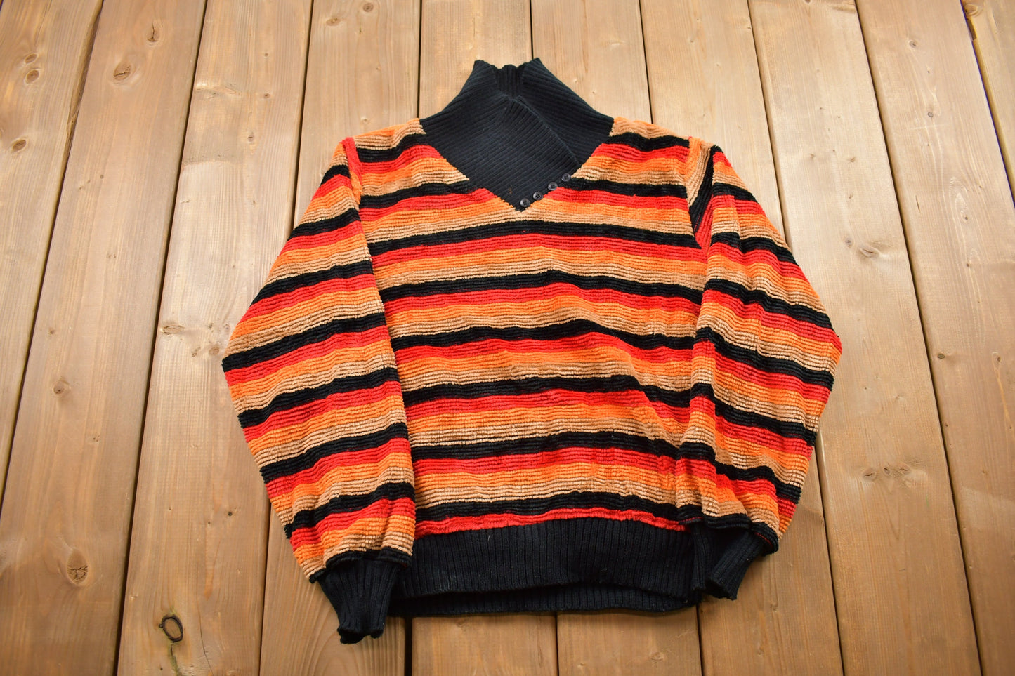 Vintage 1990s Cadogan Court Striped Knitted Sweater / Vintage 90s Sweater / All Over Pattern / Colorful / Sweatshirt / Abstract Pattern