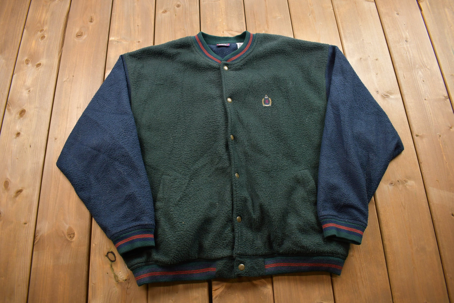 Vintage 1990s Bugle Boy Fleece Varsity Sweater / Outdoorsman / 90s Sweater / Streetwear / 90s Bugle Boy / Fleece Zip up / Fleece Jacket