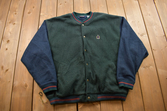 Vintage 1990s Bugle Boy Fleece Varsity Sweater / Outdoorsman / 90s Sweater / Streetwear / 90s Bugle Boy / Fleece Zip up / Fleece Jacket