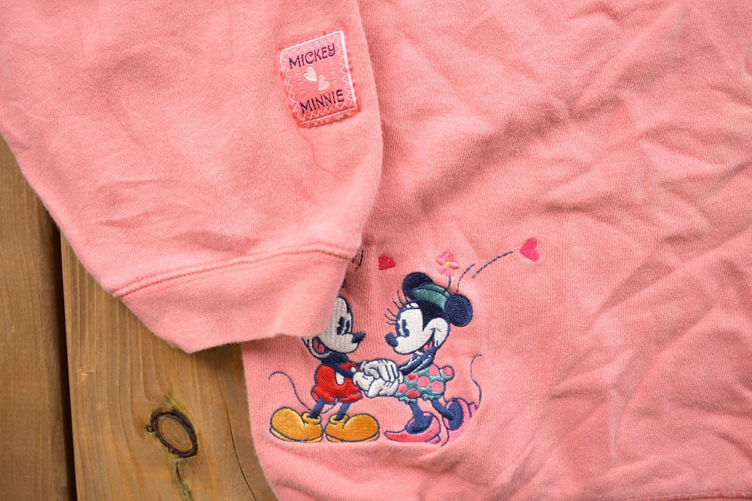 Vintage 1990s Mickey Mouse Disney Hoodie / Vintage Sweatshirt / Vintage Disney / Mickey / Embroidered / Minnie And Mickey Hoodie / Pluto