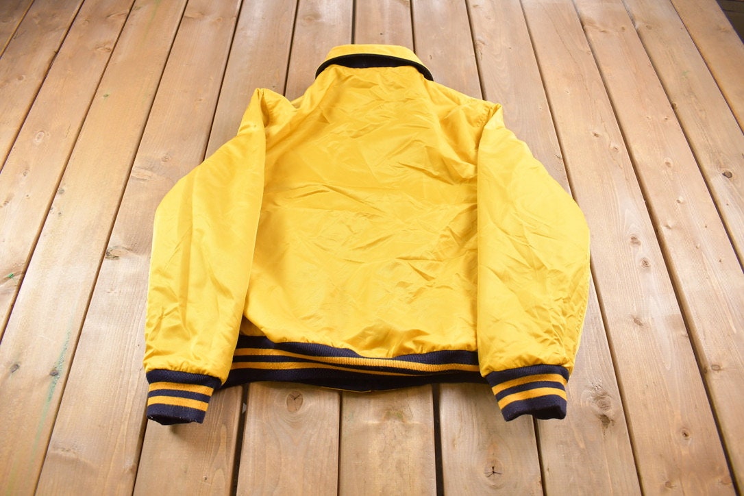 Vintage 1990s Dala Sport Chenille Blue & Yellow Reversible Varsity Jacket