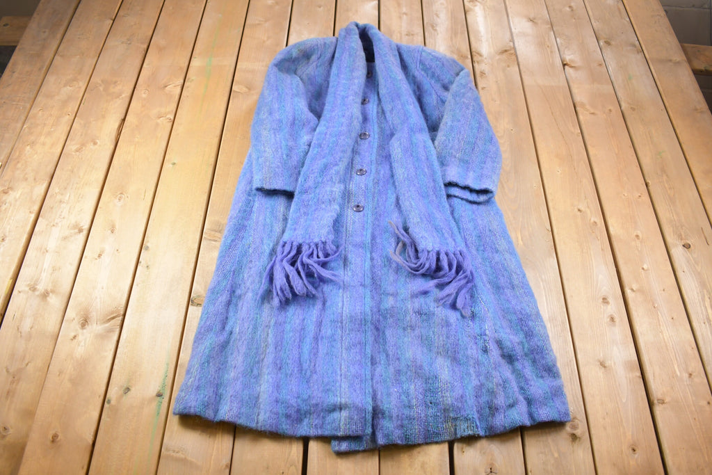 Vintage 1970s 100% Blue Mohair Overcoat With Scarf
