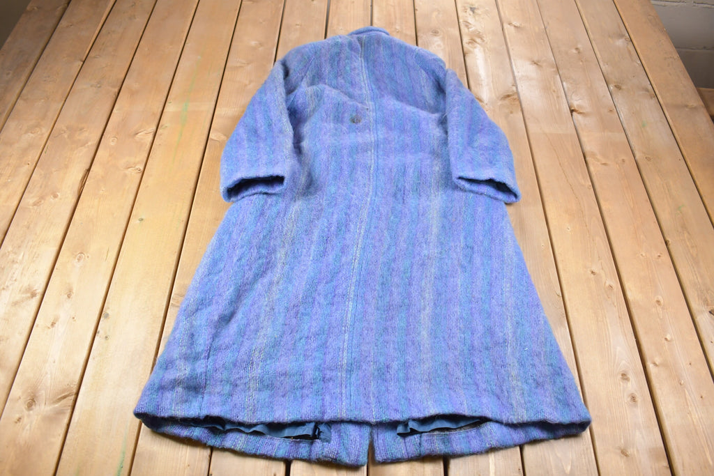Vintage 1970s 100% Blue Mohair Overcoat With Scarf
