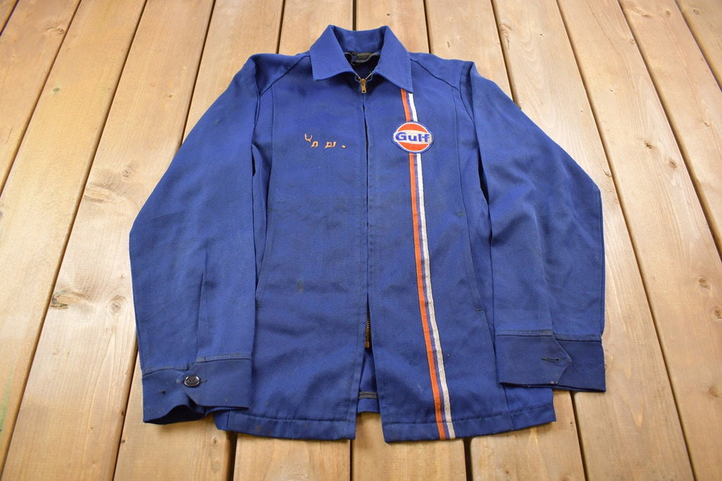 Vintage 1970s Unilog Embrodiered Gulf Zip Up Light Jacket