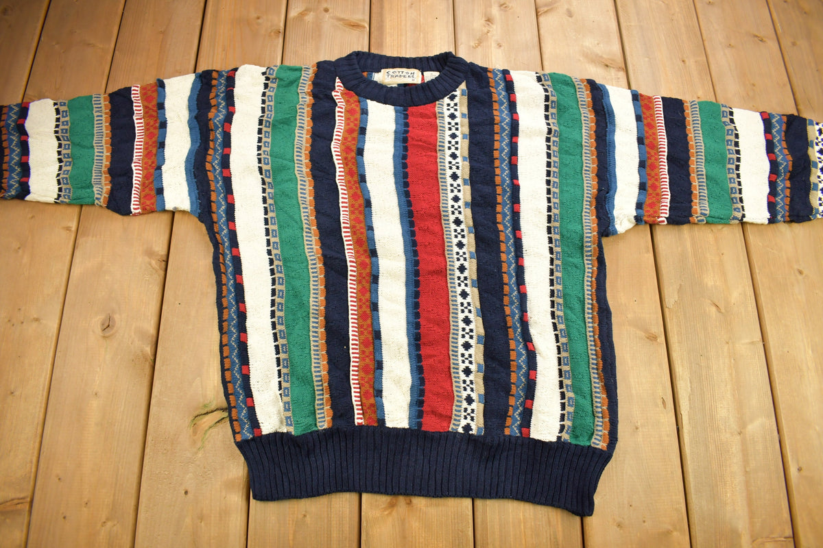 Vintage 1990s 3D Cable Knit Cotton Traders Sweater