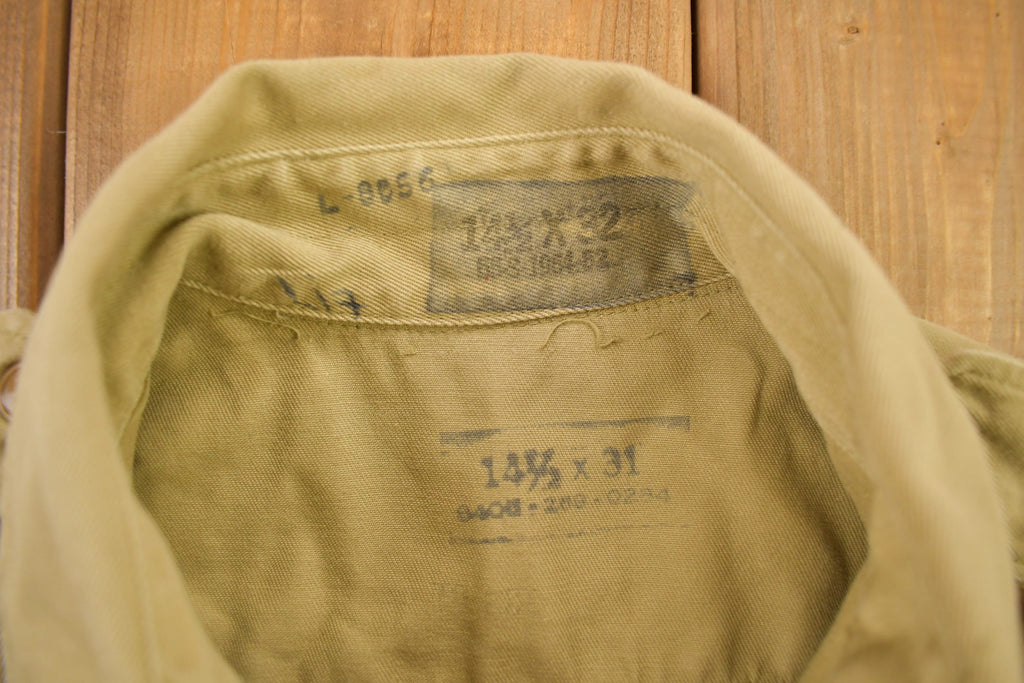 Vintage 1952 US Military Khaki-1 Stand-Up Collar Button Up Shirt