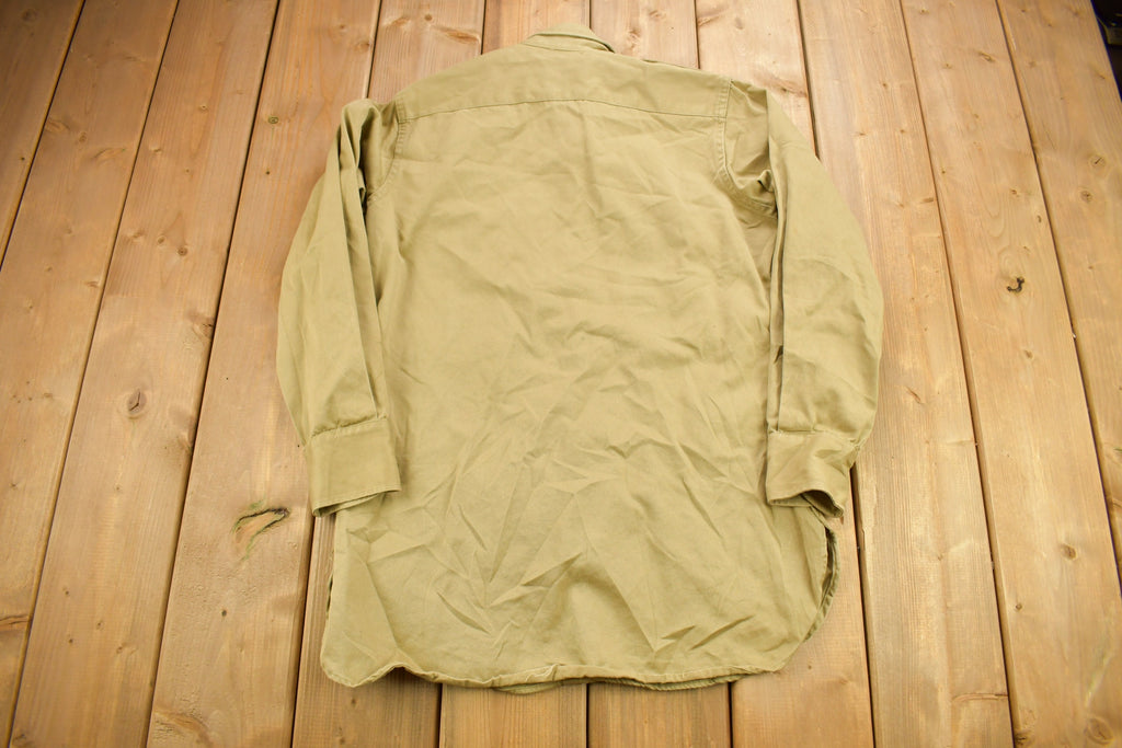 Vintage 1952 US Military Khaki-1 Stand-Up Collar Button Up Shirt