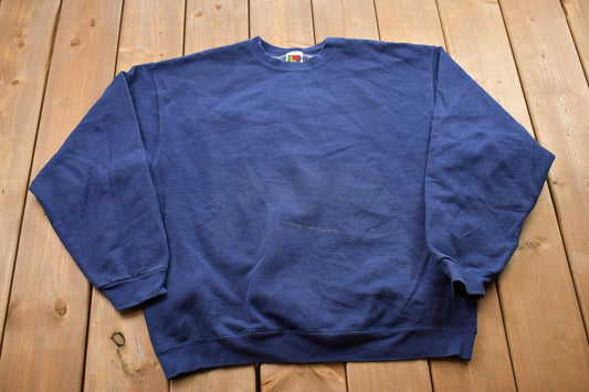 Vintage 1990s Blank Navy Blue Crewneck Sweatshirt / 90s Crewneck / Blue Crewneck / Essential / Streetwear / 90s Blank / Blank Sweater