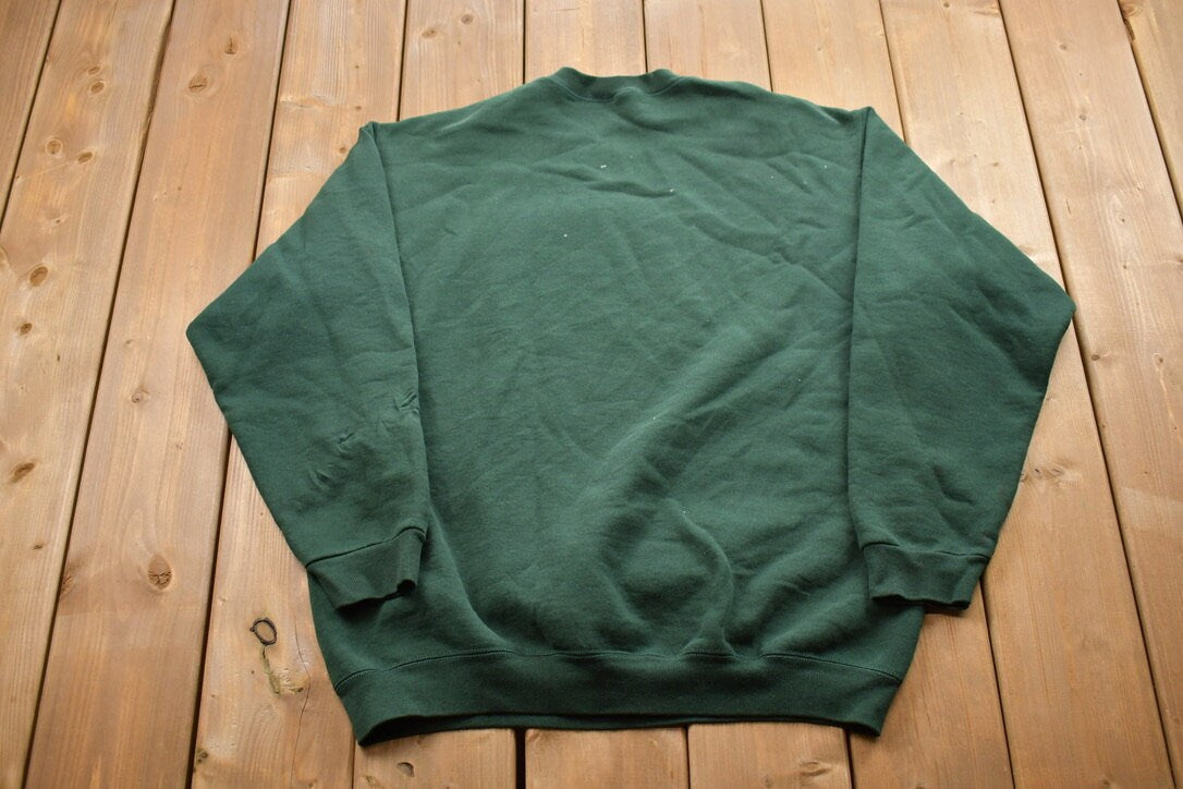 Vintage 1990s Blank Green Crewneck Sweatshirt / 90s Crewneck / Made In USA / Essential / Streetwear / 90s Blank / Fleece Crewneck