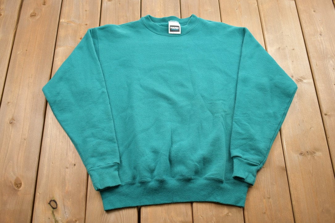 Vintage 1990s Tultex Blank Turquoise Crewneck Sweatshirt / 90s Crewneck / Made In USA / Essential / Streetwear / 90s Blank / Tultex Crewneck