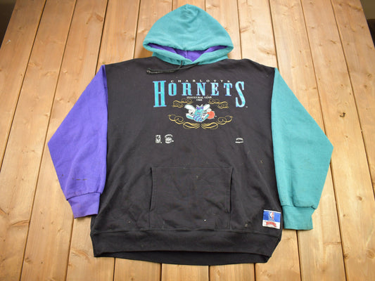 Vintage 1988 Charlotte Hornets NBA Hoodie / Made In USA / Inaugural Year / Color Block / Nutmeg / Vintage Hornets