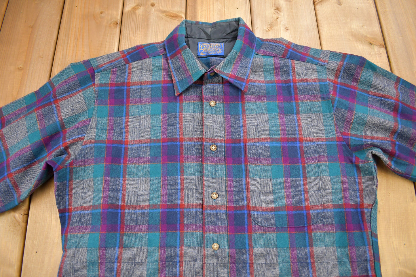 Vintage 1970s Pendleton Plaid Button Up Board Shirt / 100% Virgin Wool / Casual Wear / Made In USA /