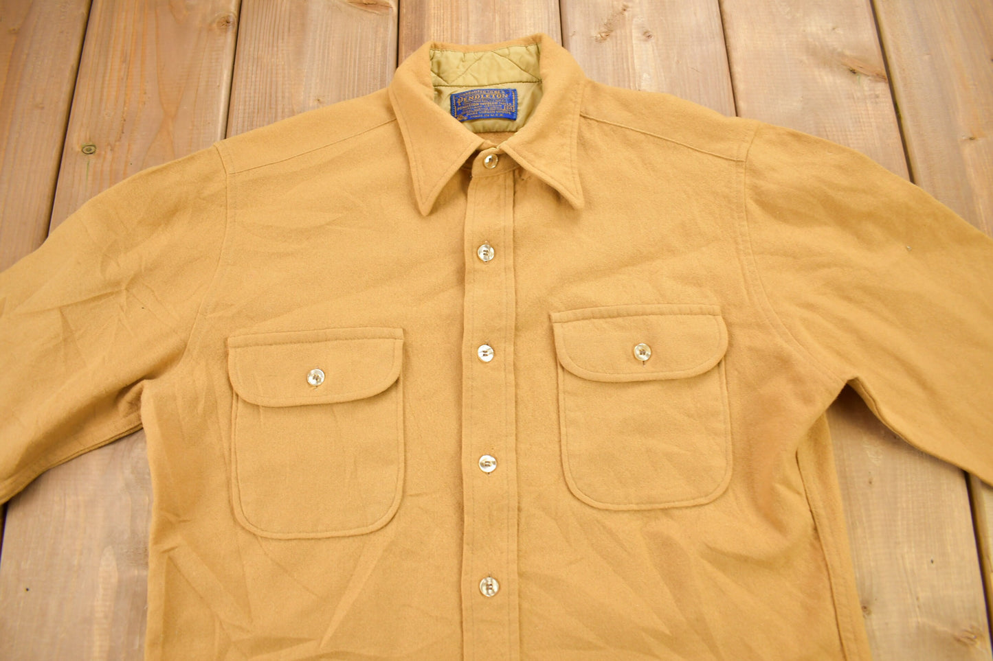 Vintage 1970s Pendleton Mustard Button Up Board Shirt / 100% Virgin Wool / Casual Wear / Made In USA