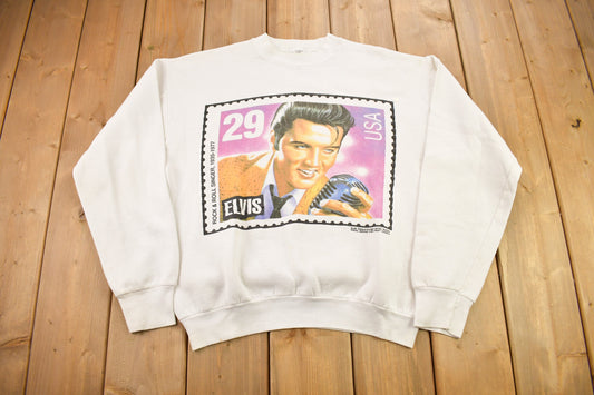 Vintage 1992 Elvis Presley Post Stamp Graphic Crewneck Sweatshirt / 90s Crewneck / Made In USA / Streetwear