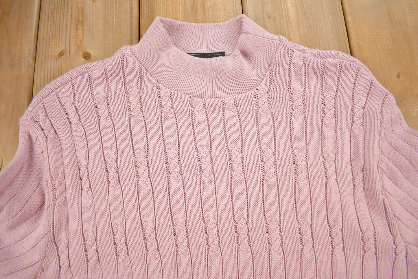 Vintage 1990s Excelsior Pink Cable Knitt Mockneck Sweater / Vintage Sweater / Made In Canada