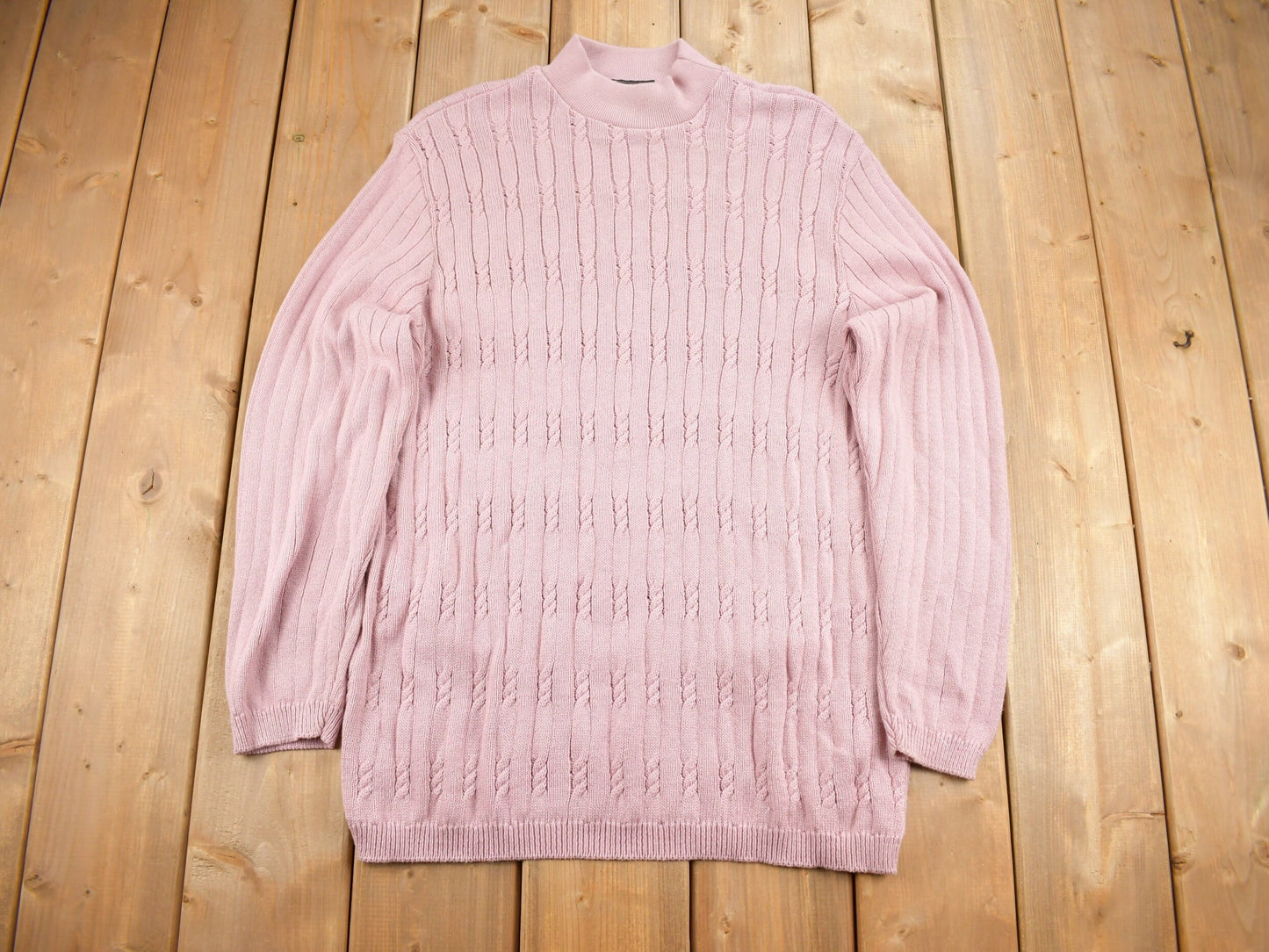 Vintage 1990s Excelsior Pink Cable Knitt Mockneck Sweater / Vintage Sweater / Made In Canada