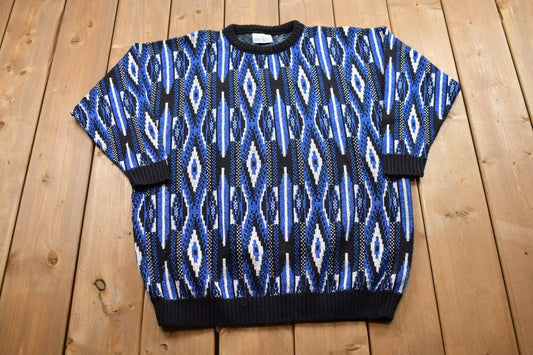 Vintage 1990s  Knitted Crewneck Sweater / Vintage 90s Crewneck / All Over Pattern / Colorful / Sweatshirt / Abstract Pattern