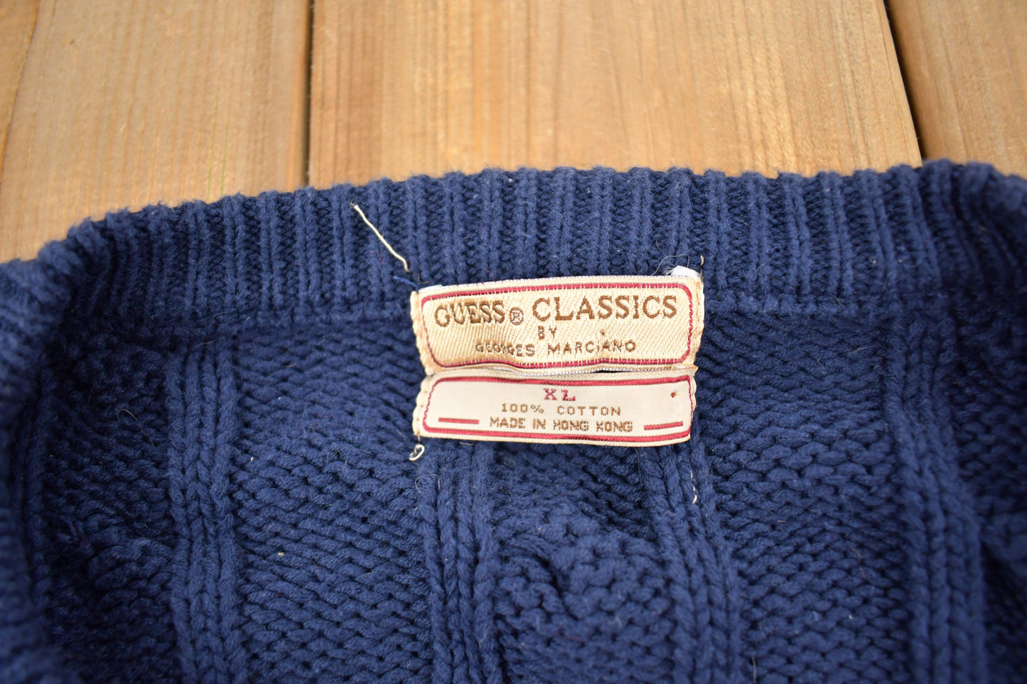 Vintage 1990s Guess Classics V-Neck Knit Colligate Sweater / Vintage 90s 3D Cable Knit / Outdoorsman / Sweatshirt