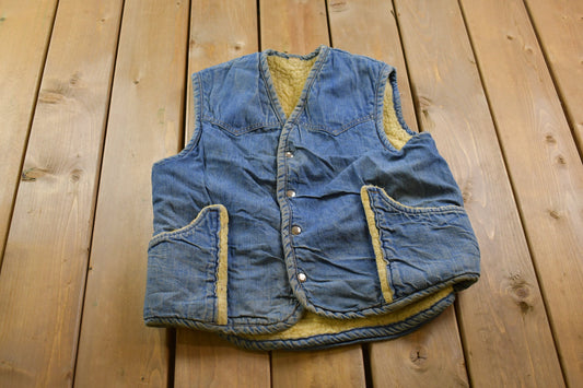 Vintage 1990s Denim Jean Sherpa Lined Vest / Vintage Denim / Streetwear / Vintage Fall Outerwear / Fall Jacket / Denim Vest / Sherpa Vest