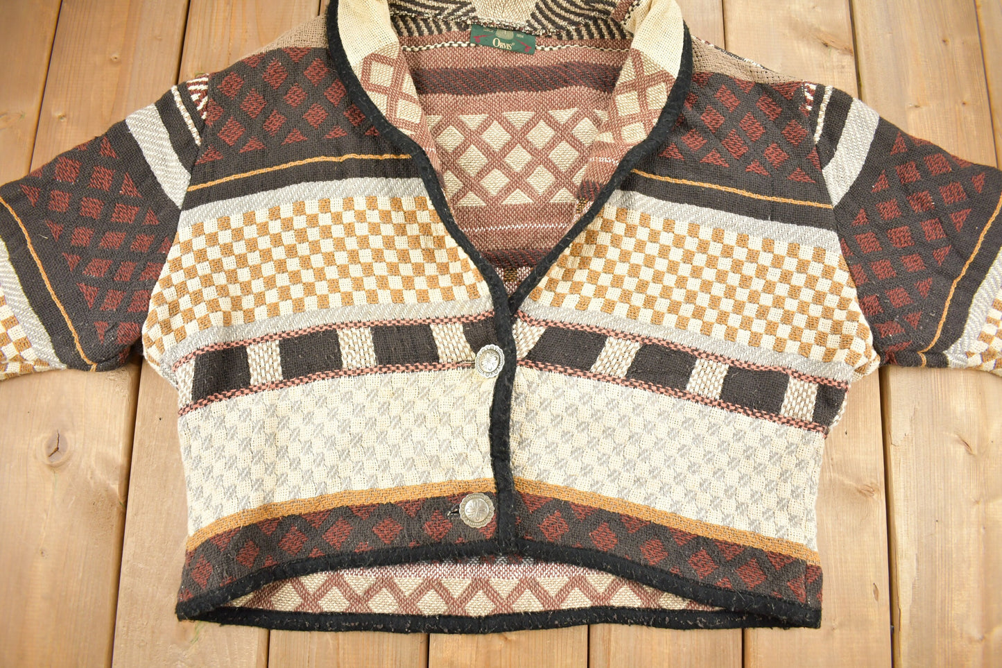 Vintage 1990s Orvis Button Up Carpet Jacket / Color Block / Light Jacket / Button Up / Patchwork