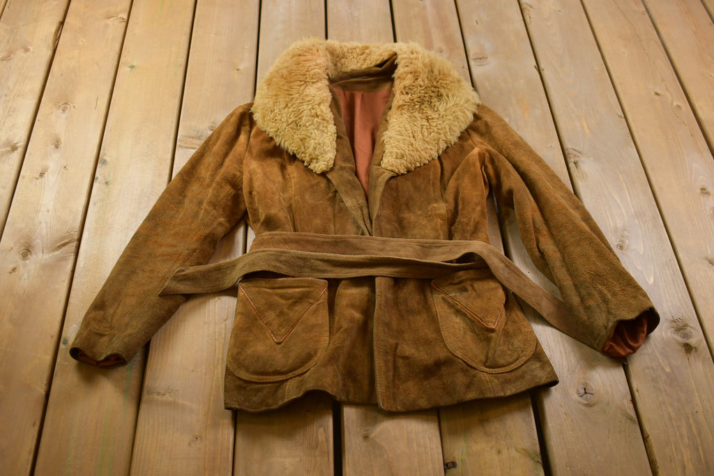 Vintage 1960s Fur Collar Leather Jacket Fall Outerwear