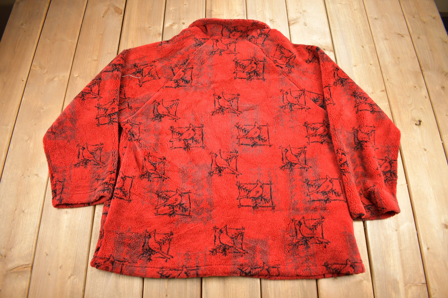 Vintage 1990s Red Cardinal Theme Fleece Sweater / Outdoorsman / 90s Sweater / Streetwear / Hiking / Fleece Button Up