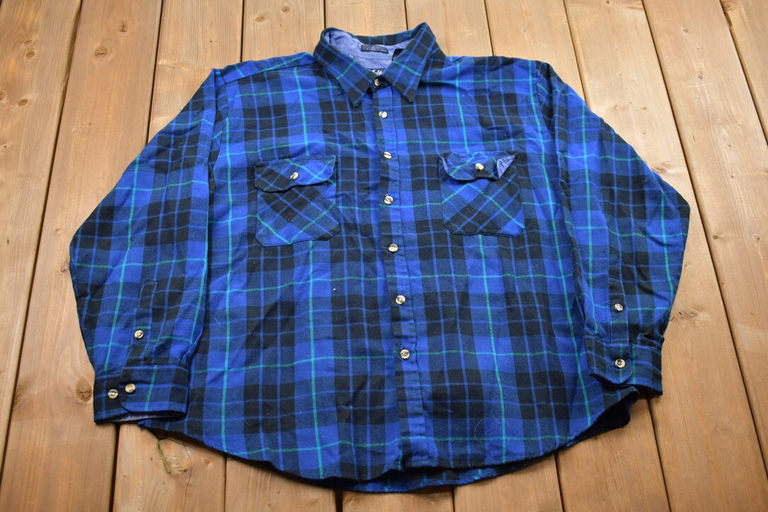 Vintage 1990s Blair Plaid Flannel Button Up Shirt / 1990s Button Up / Vintage Flannel / Plaid Shirt / Button Down / Vintage Blair