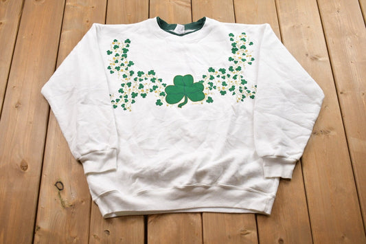 Vintage 1990s Clover Theme Crewneck Sweatshirt / 90s Crewneck / Made In USA / Essential / Streetwear / Clover / St Patricks Day Theme