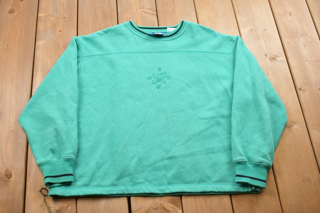 Vintage 1990s Bay Waters Turquoise Crewneck Sweatshirt / 90s Crewneck / Embroidered / Essential / Streetwear / Vintage Crewneck / Bay Waters