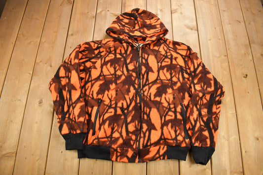 Vintage 1990s Cabela's Orange Camo Fleece Zip Up Hoodie / Outdoorsman / Made In USA / Hunting sweater / Fleece Zip up / Orange Camo