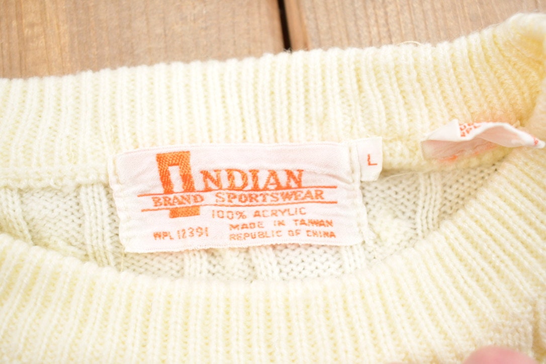 Vintage 1990s 3D Cable Knit Crewneck Sweater / Vintage 90s Crewneck / Blank Knit /  / Streetwear / Indian Sportswear