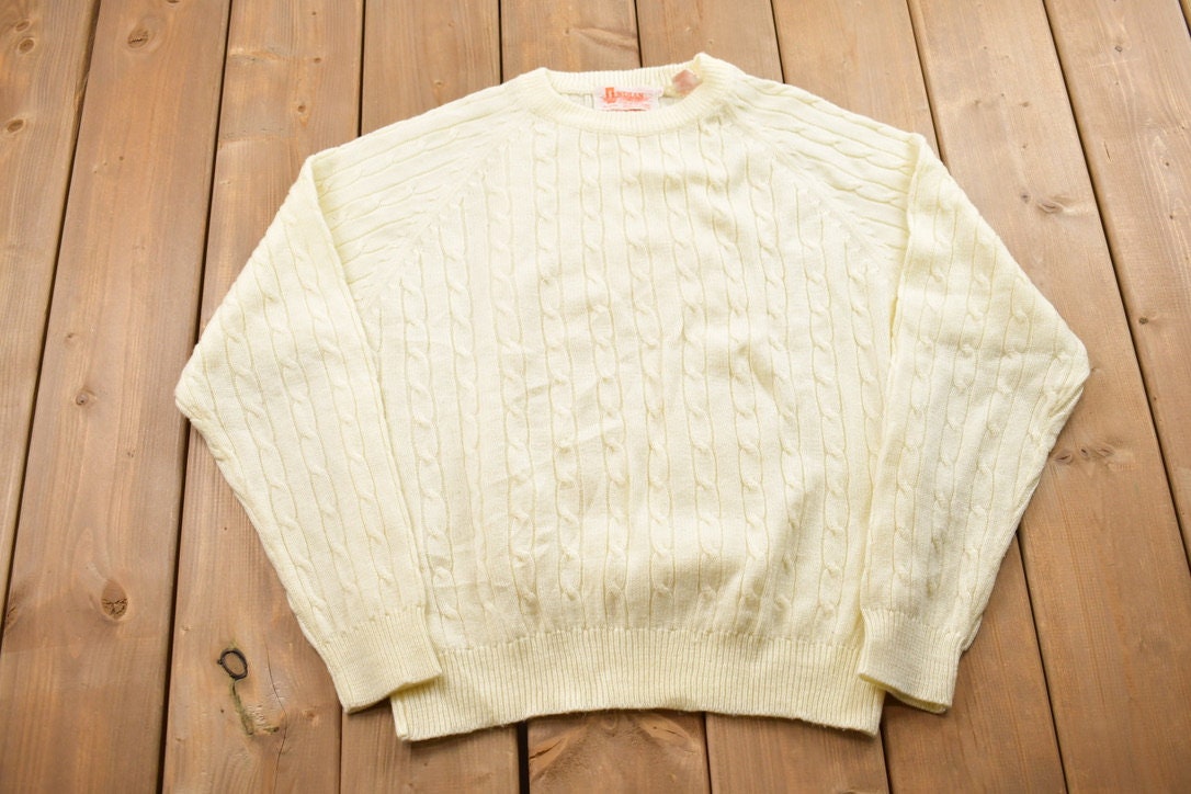 Vintage 1990s 3D Cable Knit Crewneck Sweater / Vintage 90s Crewneck / Blank Knit /  / Streetwear / Indian Sportswear