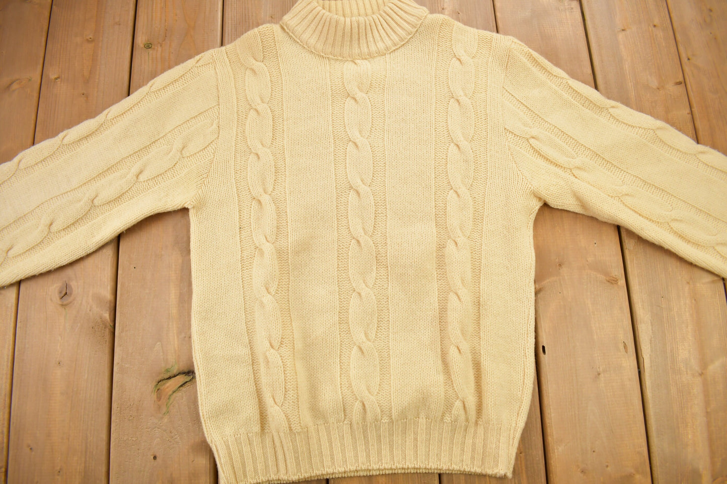 Vintage 1970s Towncraft Penneys Cable Knit Mockneck Sweater / True Vintage / Virgin Wool / Streetwear