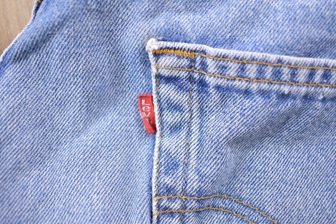 Vintage 1990s Levi's 505 Red Tab Light Wash Jeans Size 35 x 33 / Distressed Denim / Straight Leg Jeans / Vintage Levi's