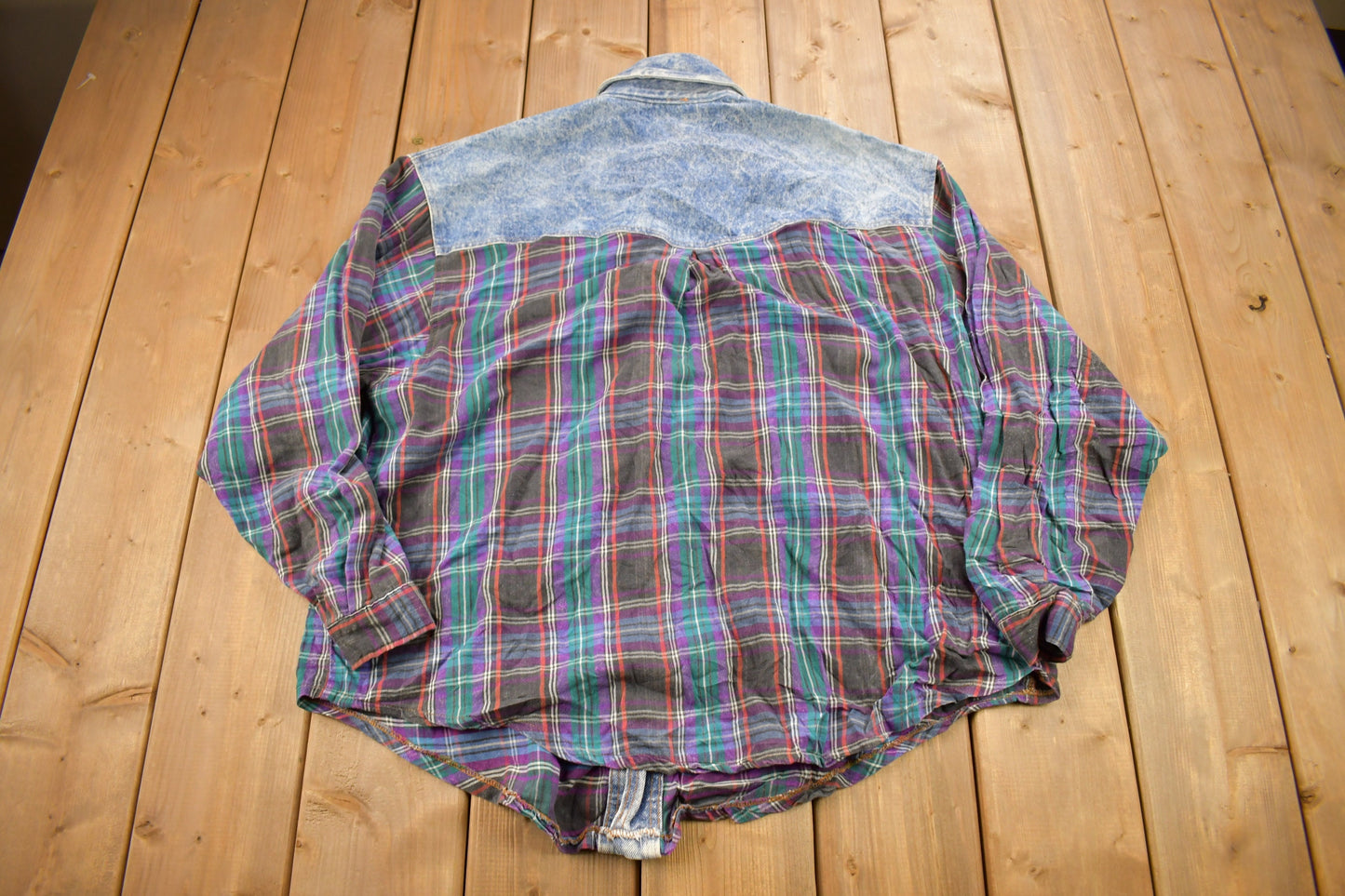 Vintage 1990s Skidz Denim Plaid Flannel Button Up Shirt / 1990s Button Up / Vintage Flannel / Plaid Shirt / Made In USA