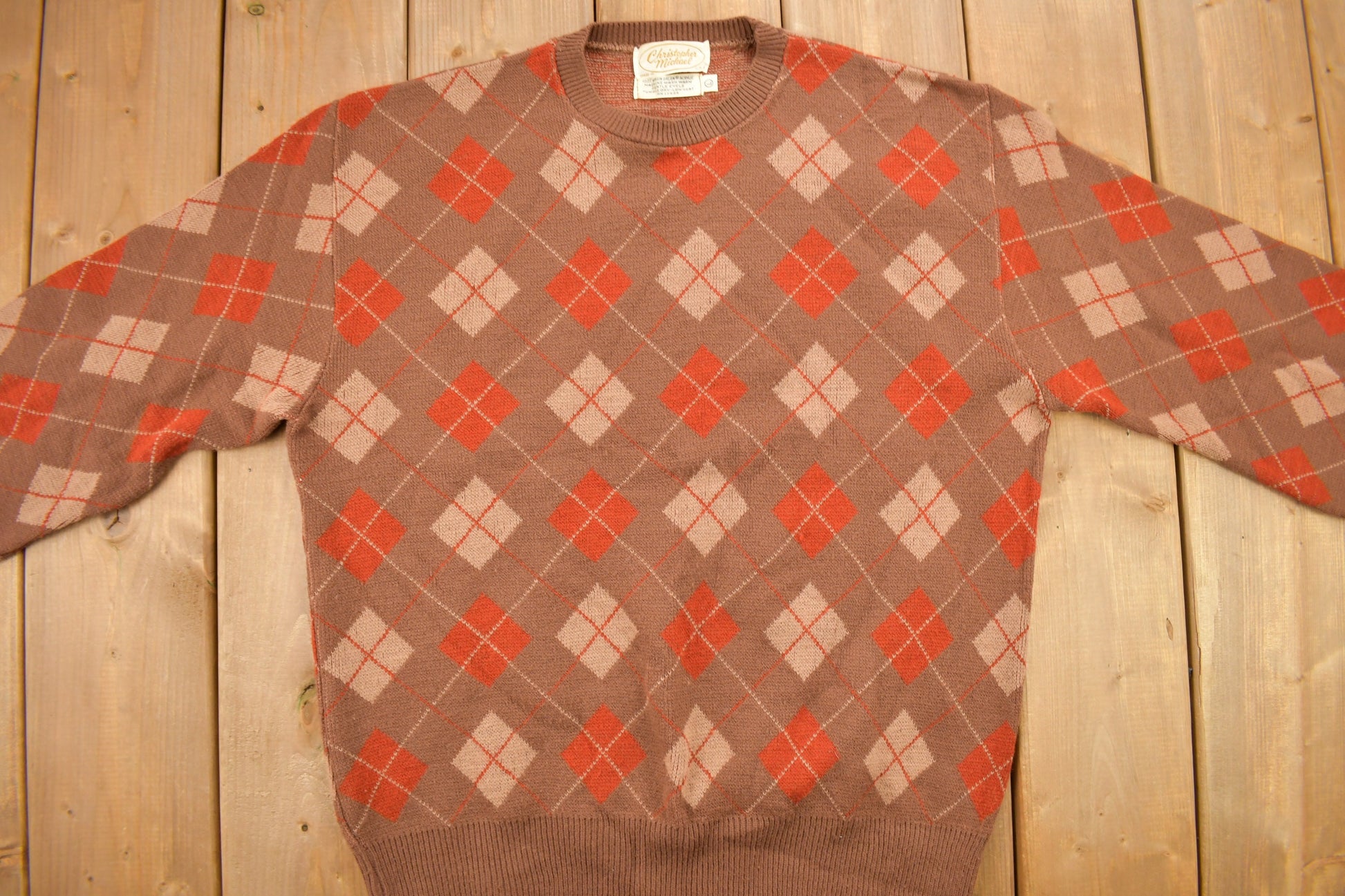 Vintage 1970s Christopher Michael Argyle Knitted Crewneck Sweater