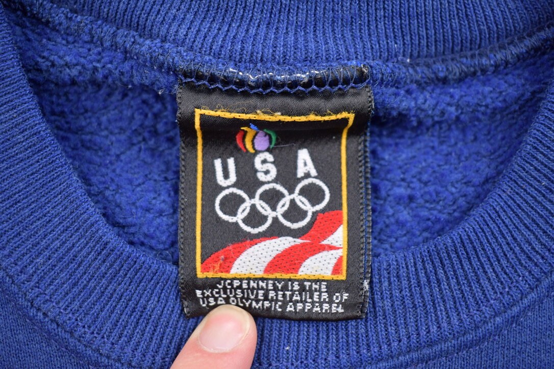 Vintage 1990s USA Olympic Blank Navy Blue Crewneck Sweatshirt / 90s Crewneck / Made In USA / Essential / Streetwear / 90s Blank / Olympics