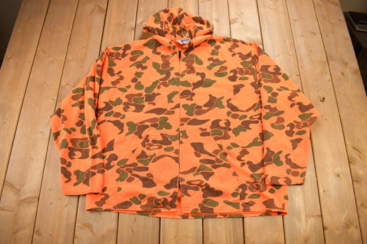 Vintage 1990s Moleskins Orange Camo Graphic Hoodie / 90s Hoodie / Vintage Sweater / Made IN USA / Outdoorsman